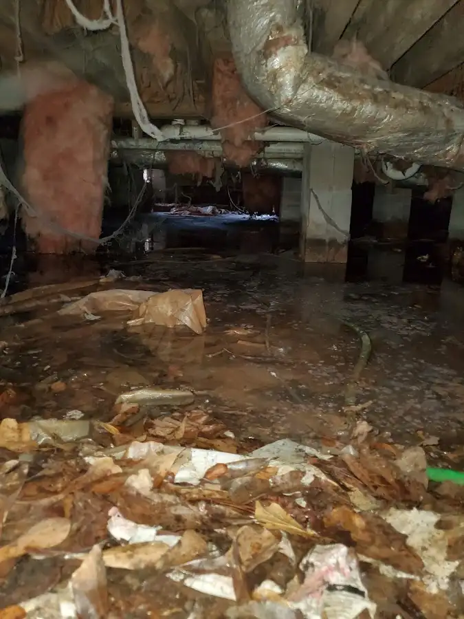 Crawl space flood assessment for Commercial Water Damage Restoration in Wolcott