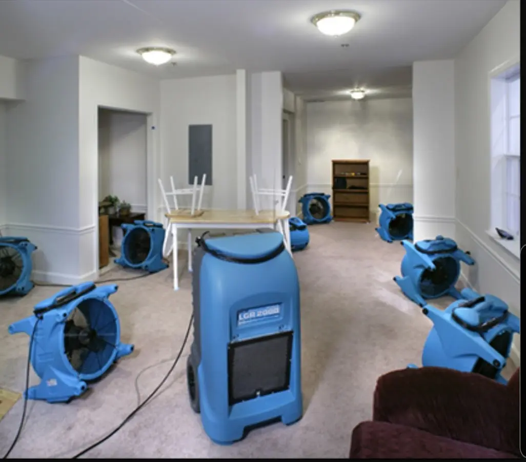 Air movers and dehumidifier setup for Water Extraction & Removal in Wolcott